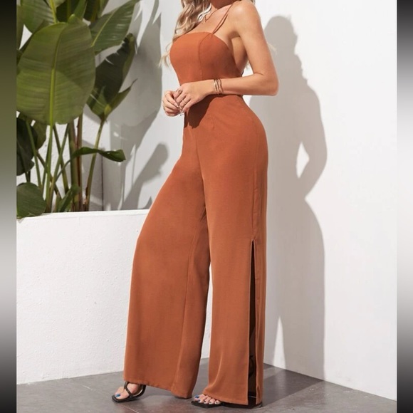 Luxe crisscross open back slit thigh cami jumpsuit - Picture 12 of 12